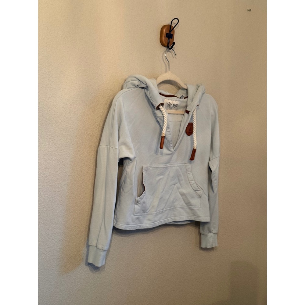 Wanakome Hoodie Women Medium Blue Good Rope Tie V-Neck Pullover Sweatshirt